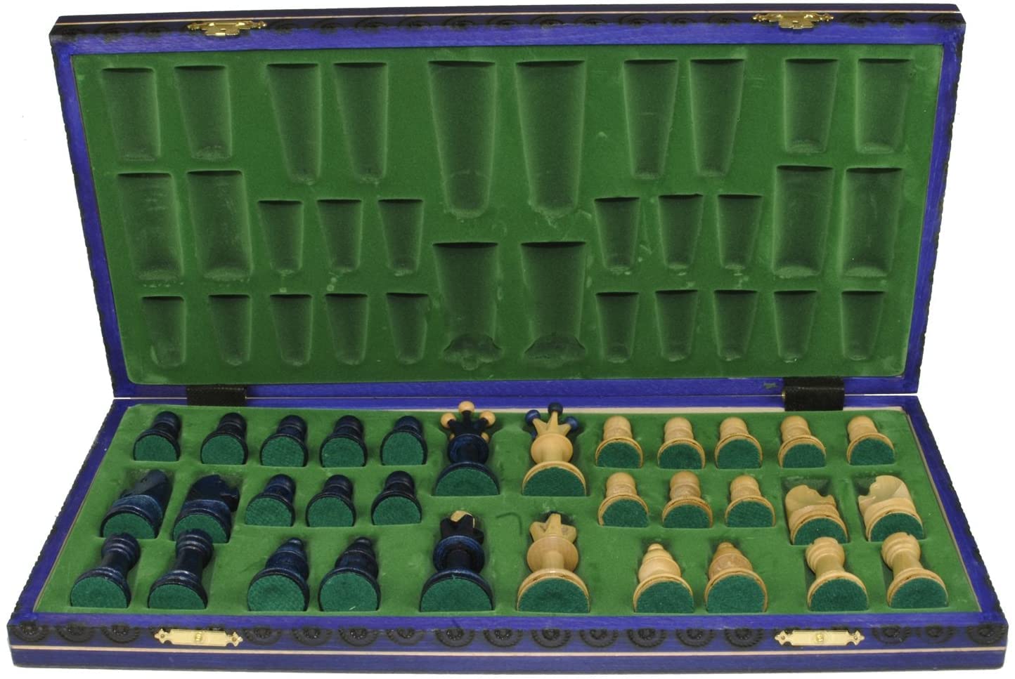 Beautiful Handcrafted Wooden Chess Set with Wooden Board and Handcrafted Chess Pieces - Gift idea Products (16 (40 cm) Blue)