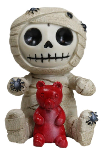 Ebros Egyptian Furrybones Mummy Sarcophagus With Red Teddy Bear And Creepy Spiders Figurine Small 2.75 Inch Tall Furry Bones Skeleton Decor Statue Gods And Goddesses Of Egypt