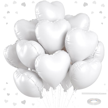 12 Pcs Heart Balloons, 18 inch White Heart Shaped Balloons, Big Heart Mylar Helium Balloons, Heart Love Foil Balloons for Weddin