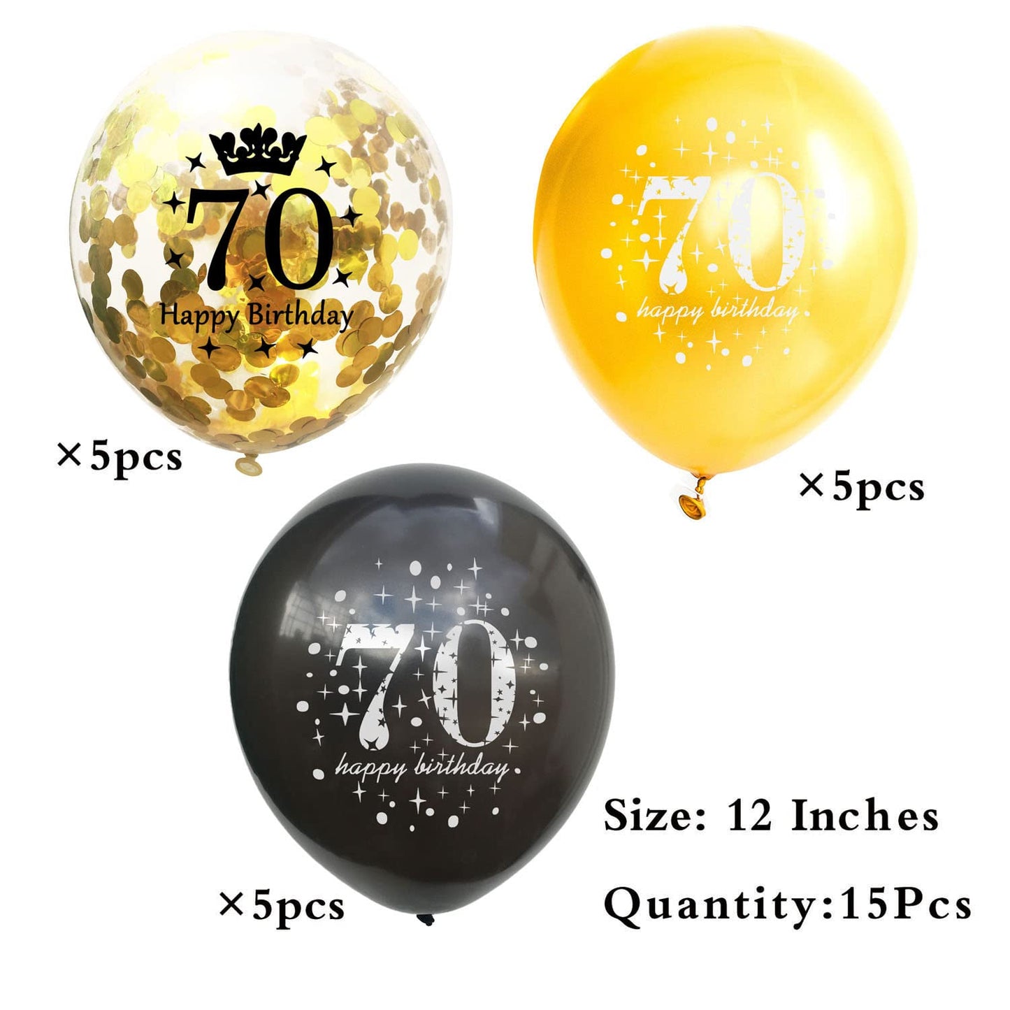 Shuntai 70Th Birthday Balloons Black And Gold 70Th Birthday Decorations For Men Women Latex Confetti Printed Number Balloon 70 Y