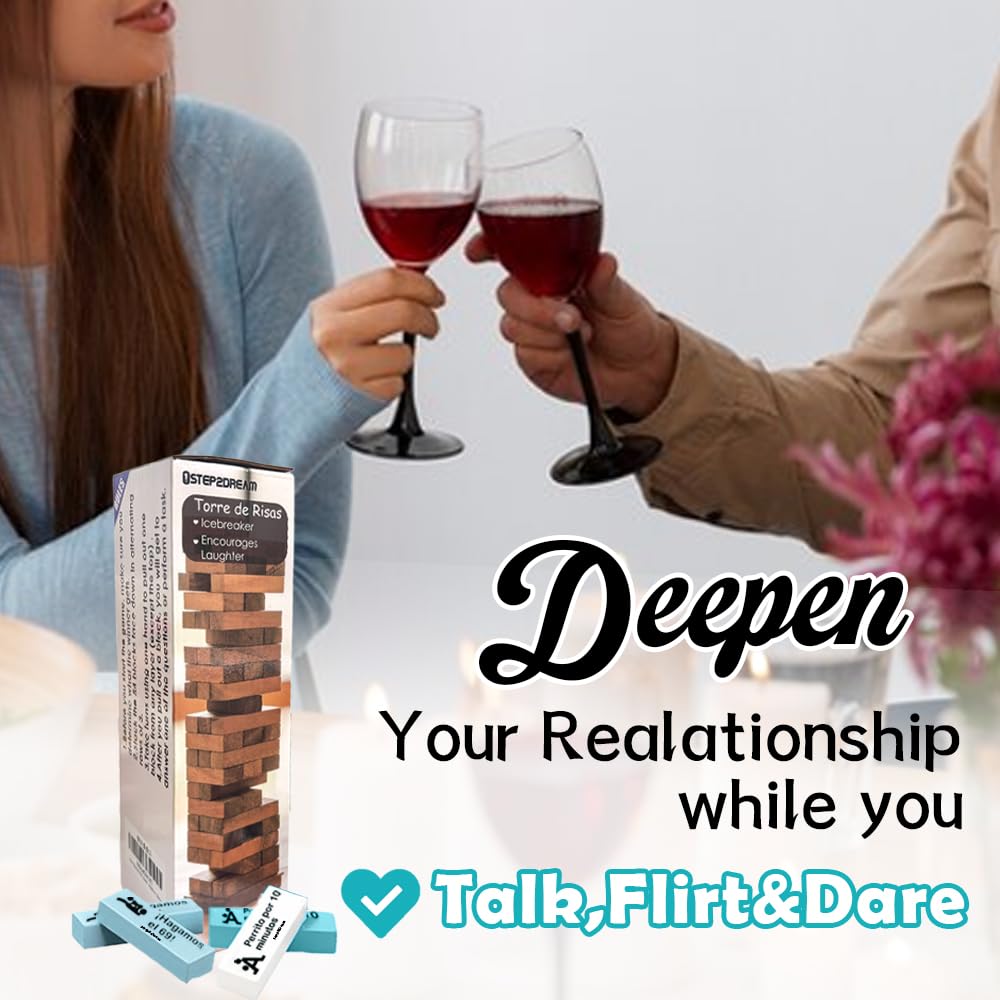 1step2dream Spanish Couple Game mature-themed Block  Stacking Blocks for Date Night  Romantic Wooden Gift