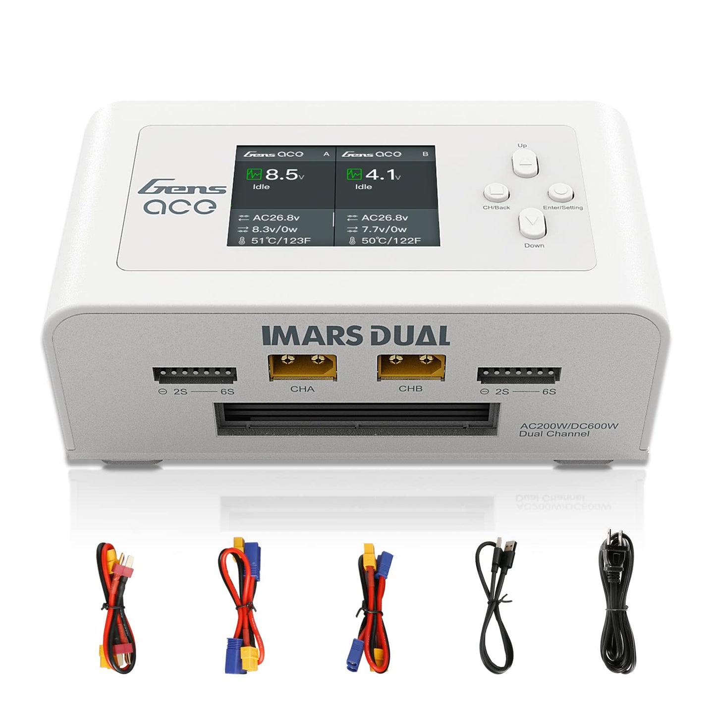 Gens Ace Lipo Battery Charger Imars Dual Smart Lipo Charger 15A Ac 200W Dc 600W Rc Charger(White)