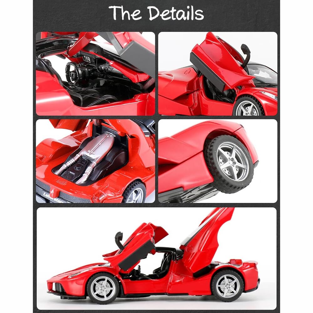 Alloy Collectible Red Ferrari Race LaFerrari Pull Back Vehicles Diecast Cars Model with Lights and Sound