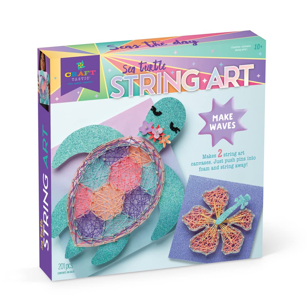 Craft-tastic - String Art Sea Turtle for 2 Fun Craft Projects - Sea Turtle and Hibiscus Flower - Ages 10+