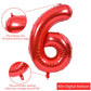 Toniful 40 Inch Red Large Numbers Balloons 0-9, Number 6 Digital 6 Helium Balloons, Foil Mylar Big Number Balloons For Birthday