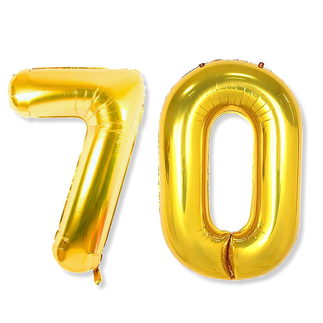 Flyloons 70 number Golden Foil Balloon 16 inch Size Birthday Decoration Items Pack of 2 | 70th Year Balloons | Seventy