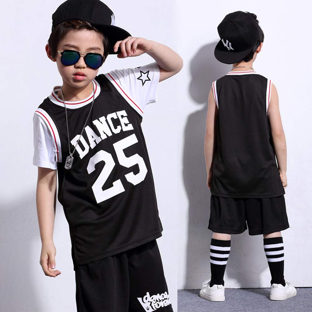 LOLANTA Basketball Outfits for Boys  Kids Hip Hop Street Dance Costume Basketball Outfits(Black  5-6)