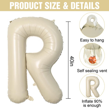 Letter Balloons Beige,40 Inch Letter R Balloons,A-Z Alphabet Name Foil Balloons,Big Single Cream Aluminum R Word Balloons Helium