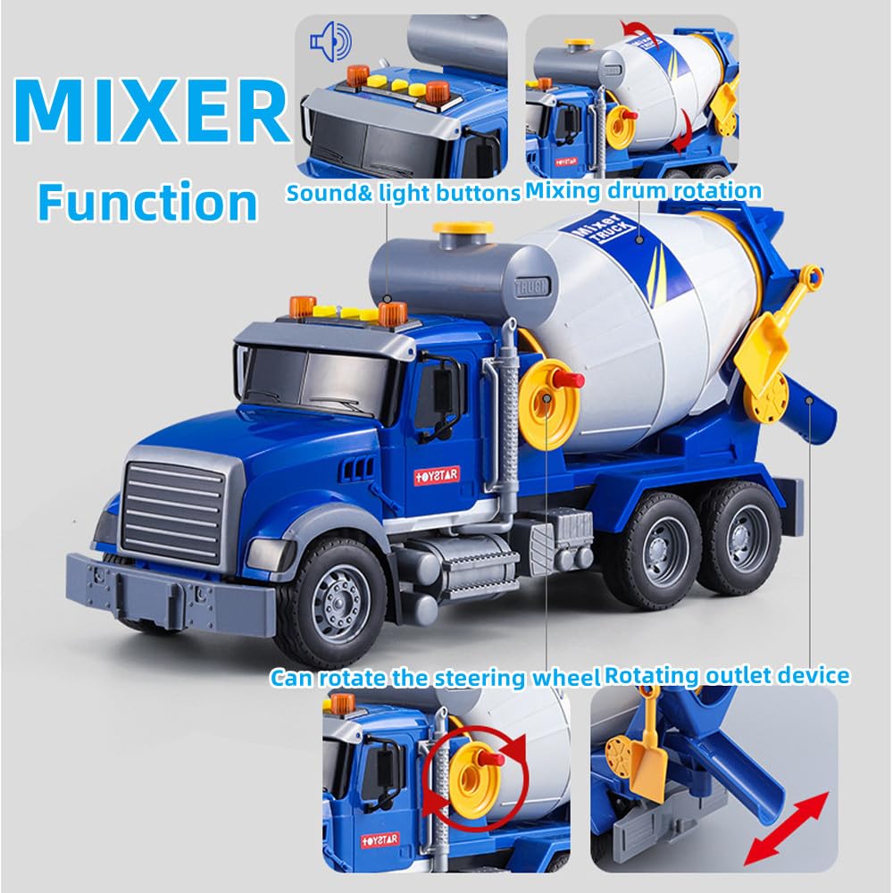 Cement Mixer Toy Truck for Boys,Large Construction Toys with Lights & Sounds,Mixer Car Toy Truck for Age 4-7