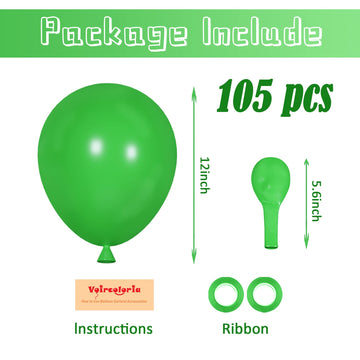 Voircoloria 105Pcs Green Balloons 12Inch Party Latex Balloons For Birthday Dinosaur Baby Shower St. Patrick'S Day Summer Jungle