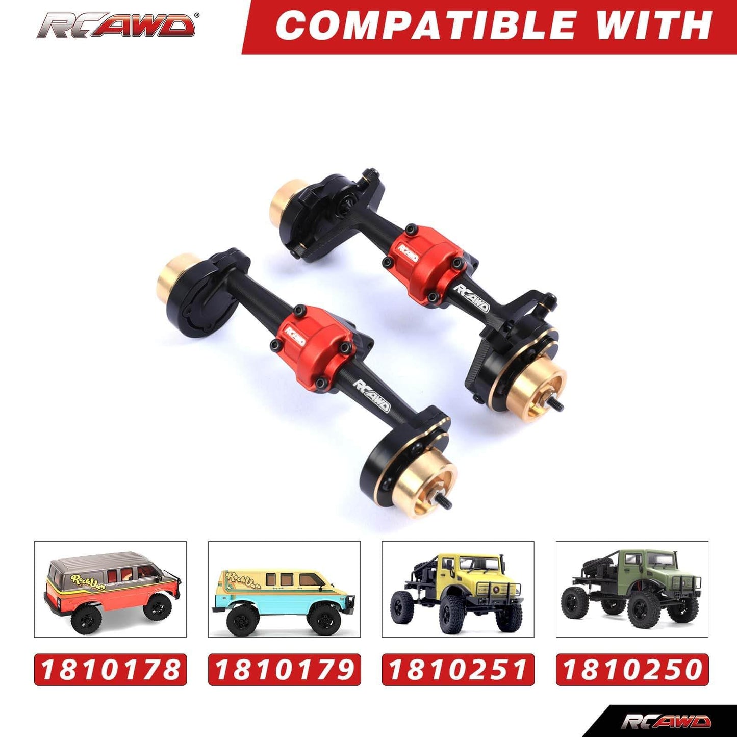 RCAWD Brass Weighted Front & Rear Portal Axle Set for Hobby Plus CR-18P Rock Van, T-Hunter, Trail Hunter Upgrades Parts Black