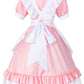 Girl Sweet Kawaii Costume Dress Anime French Maid Cosplay Furry Cat Ear Gloves Socks Set(Pink M)