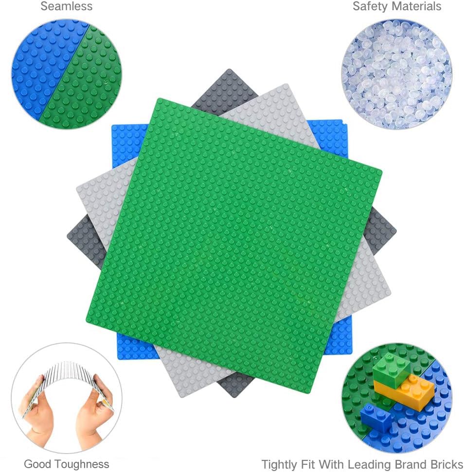 MIMAX Peel-and-Stick Baseplates 10PCS (10''x10''), Toy Building Brick Blocks Base Plates, Self Adhesive Baseplate for All Major