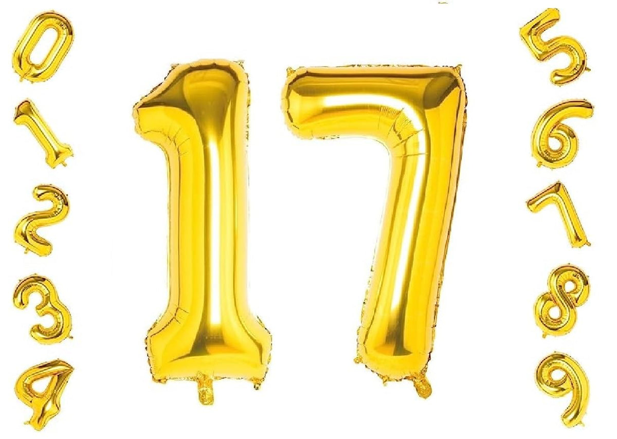 Shopping Time Golden Number Foil Balloons  (32 Inch) (17 Number)