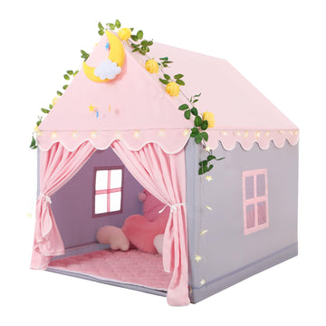 Wilwolfer Kid Tent With Mat, Star Lights - Kids Play Tents For Toddlers Kids Tents Indoor Playhouse - Princess Tent For Girls Toy House Gift (Gray With Cloth)