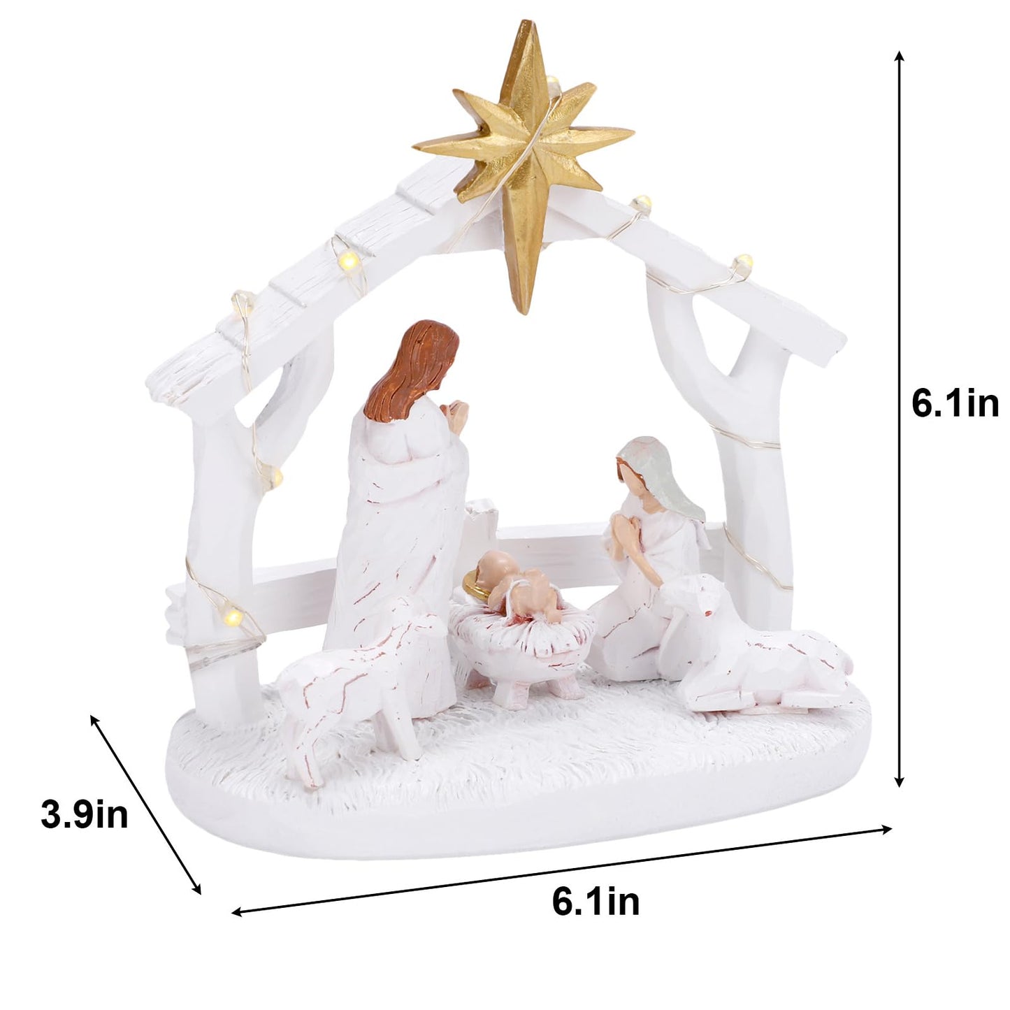 Hotme Nativity Scene With Lights, Sculpted Hand Painted Nativity Figurine, Holy Family Manger Scene Nativity Sets For Christmas