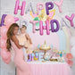 Toniful Happy Birthday Balloons Banner With Ribbon Straw, 16 Inch Mylar Foil Letters Birthday Sign Banner Balloon Bunting Reusab