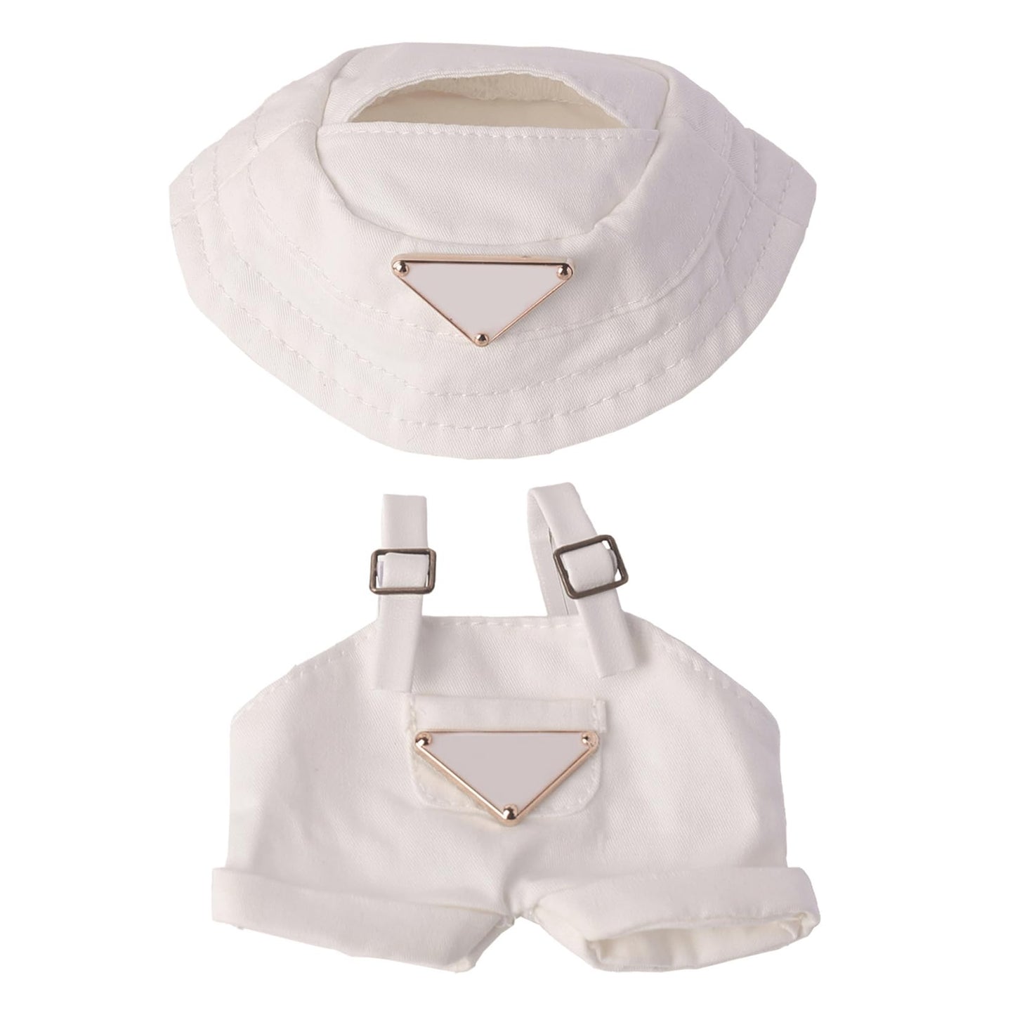 Beem Jun Clothes Set for Labubu 17cm Dolls(NO Doll)  Cute Hat & Unique Pocket Design Overalls Dress-up Set (Overalls (White))