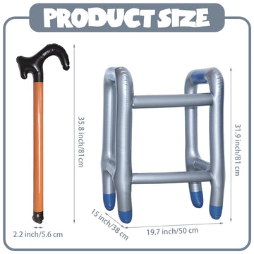 2Pcs Inflatable Walker And Cane, Over The Hill Gag Gifts For Old People Birthday Decorations, Old Man Lady Costume Halloween Chr