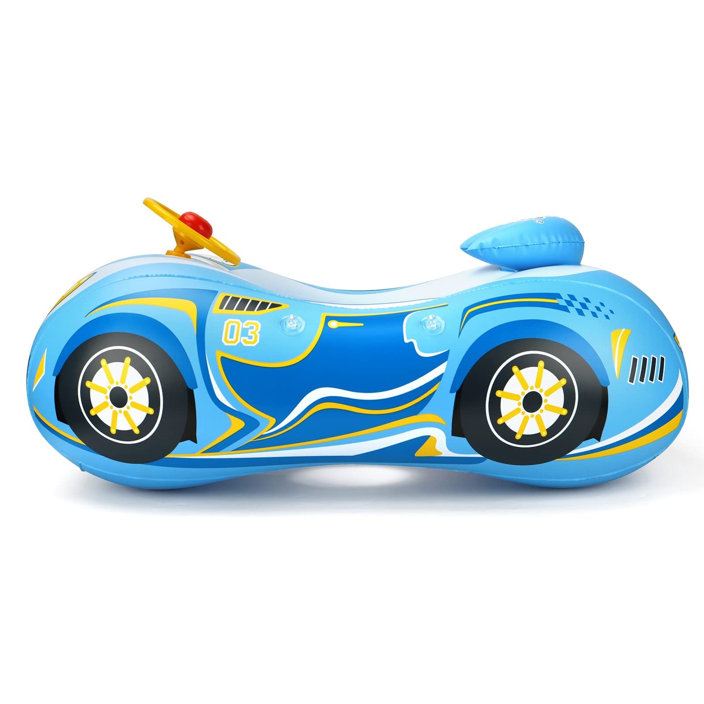 Toddler Pool Float with UPF50+ Adjustable Canopy Car Shaped Baby Swimming Float Infant Baby Floatie Boat for Kids 3+ Years(Blue Car)