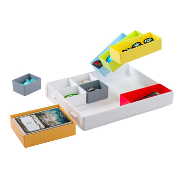Gamegenic Token Silo Convertible | Store & Organize Board Game Tokens | 9 Removable Trays In 3 Different Sizes | Stackable Token Box | Convenient Design | White/Multi-Color | By Gamegenic