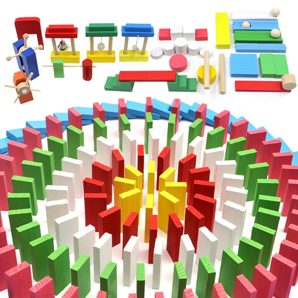 Mortime 1080 Pcs Wooden Dominoes Set, 10 Colors Building Blocks Bulk Dominoes With 3 Spacer, Colorful Wood Racing Tile Games For Kids And Adults