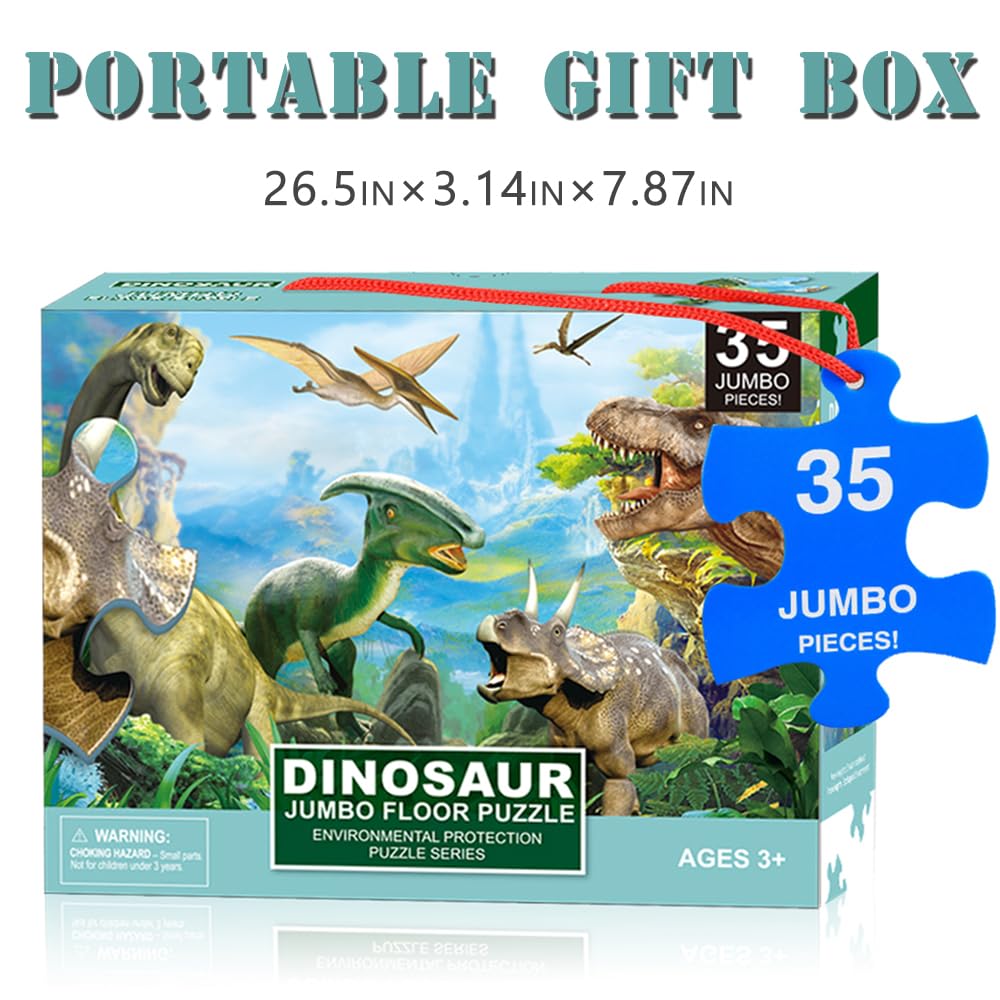 Dinosaur Jigsaw Puzzle For Kids Age 3-5 4-8 Year Old, 35 Piece Jumbo Toddler Floor Puzzle For Kid Boy Girl Learning Educational Toy Gift Box