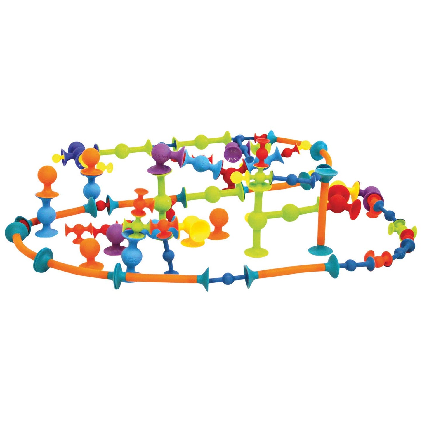 Fat Brain Toys Squigz 75 Piece Set - Suction Cup Set With Storage Bag  BPA Free Silicone Sensory Wall Toys  Stem Building Toys  Kids Travel