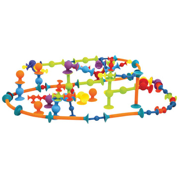 Fat Brain Toys Squigz 75 Piece Set - Suction Cup Set With Storage Bag  BPA Free Silicone Sensory Wall Toys  Stem Building Toys  Kids Travel