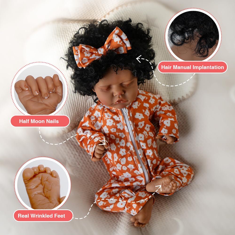Jirachi Black Lifelike Reborn Baby Dolls, Full Body Vinyl Real Life Baby Girl, Realistic Reborn Babies With Feeding Set For Kids Age 3+