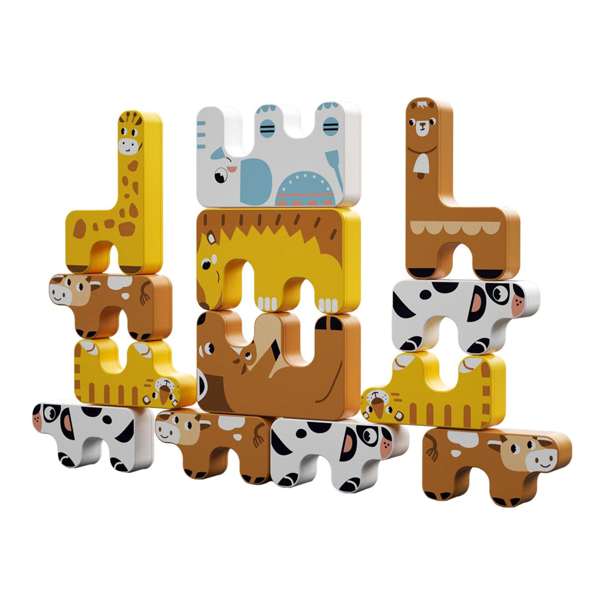 Ilsmysutra Montessori Animal Building Bricks Wooden Toy Children 3 4 5 6 Years Old Brown Yellow White