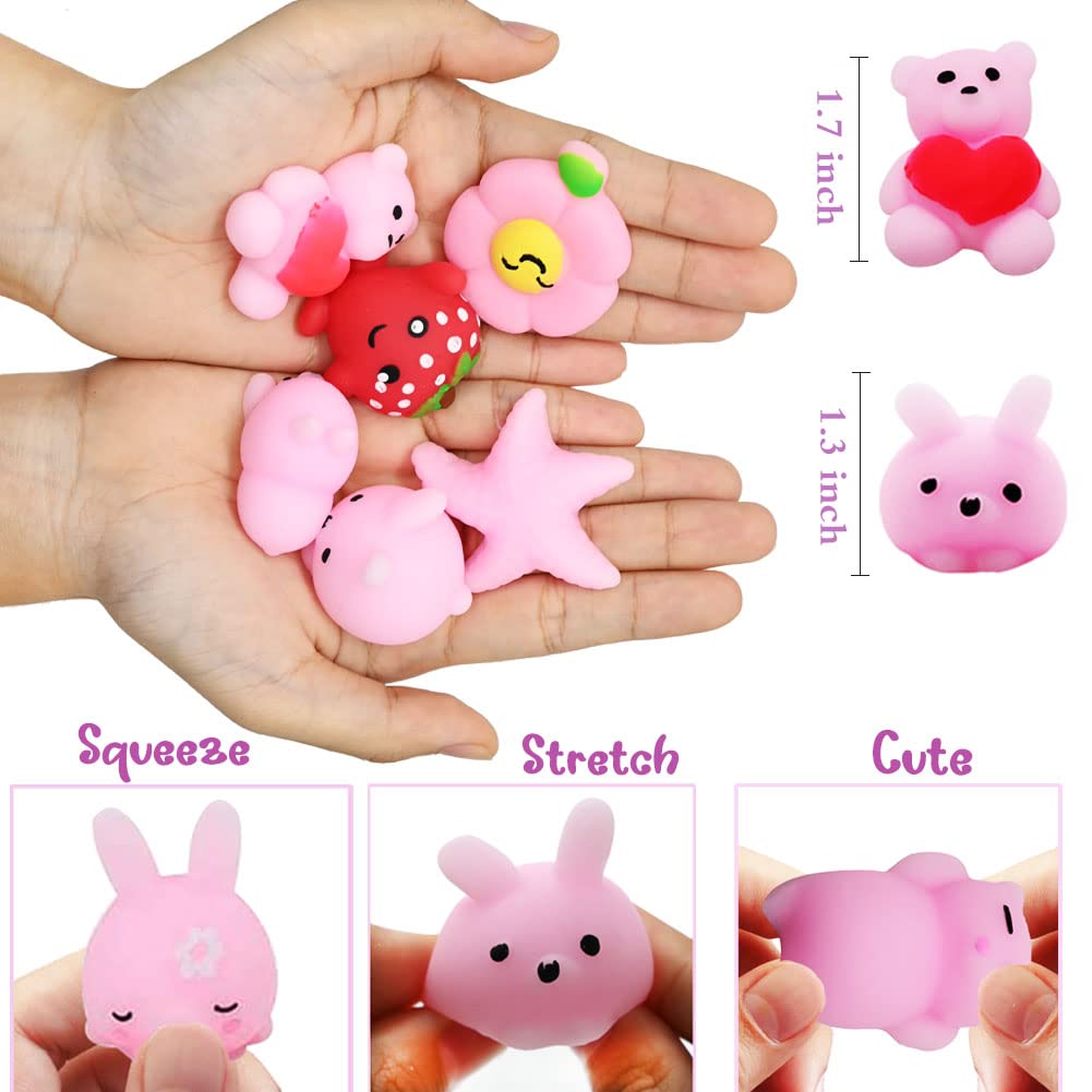 Dinesil 28 Packs Valentine'S Kawaii Mochi Squishy Toys With Cards, Mini Squishy Animal Squishies Stress Relief Toy For Kids Vale