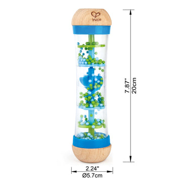 Hape Beaded Raindrops | Mini Wooden Musical Shake & Rattle Rainmaker Toy, Blue, Model Number: E0328B