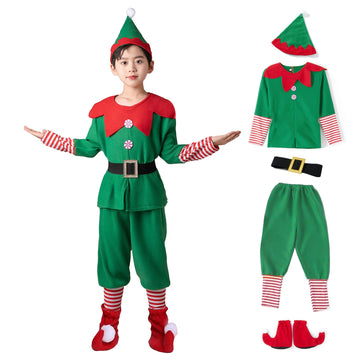 Muimray Christmas Elf Costume For Toddler Baby Boys Girls Santa Costume 5Pcs Set Cosplay Outfit Xmas Clothes Favors Gift (Boy, 2