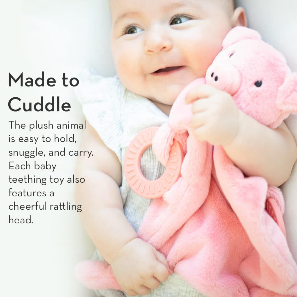 Baby Teether & Plush Lovey by Bella Tunno, Silicone Teether with Animal Snuggle Toy & Sensory Rattle, Teething Relief for Babies