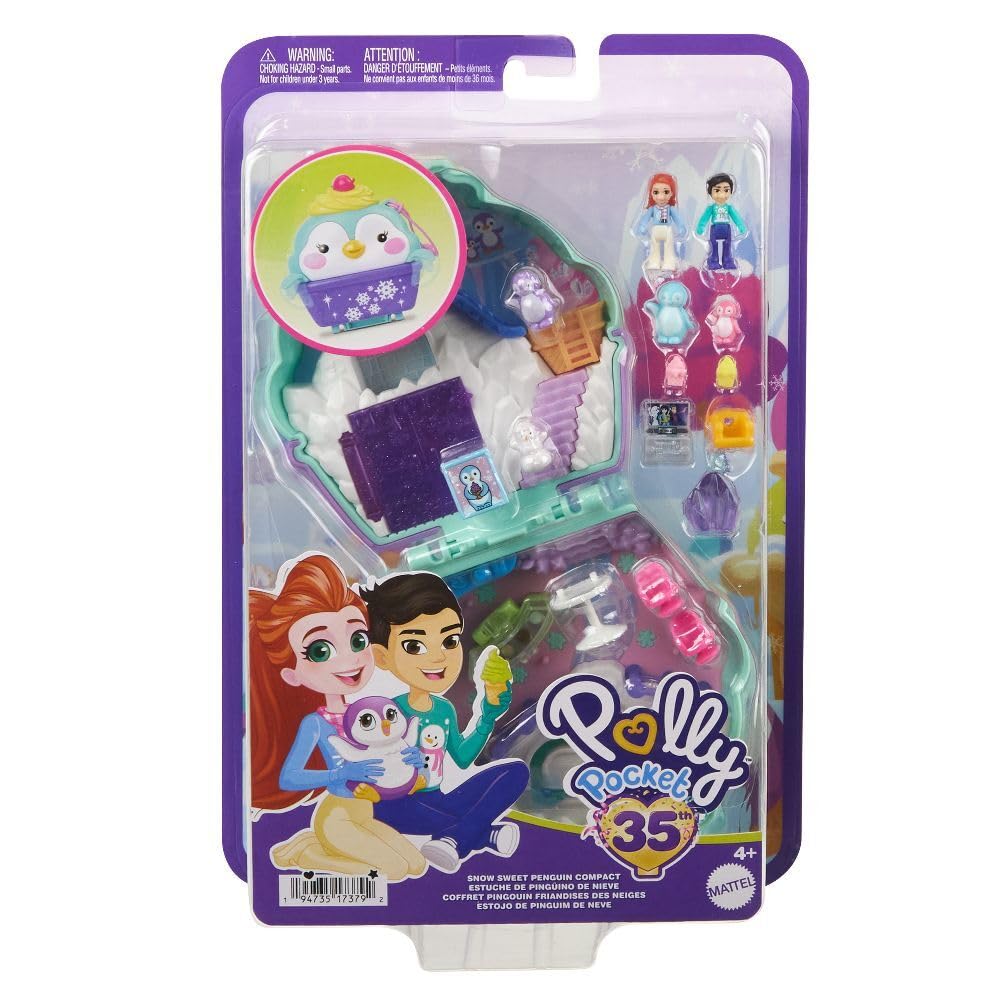 Polly Pocket Dolls & Playset - Snow Sweet Penguin Compact with 13 Accessories, Multicolor Travel Toy, Model HRD34
