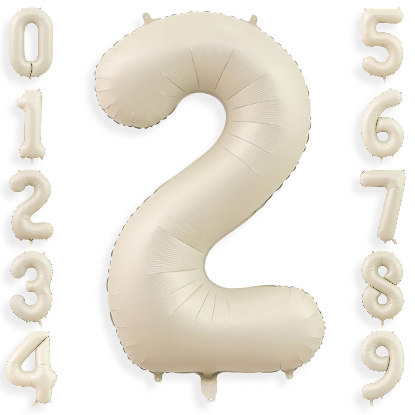 40 Inch Cream White 2 Balloon Numbers, Large Number 2 Balloon Foil Helium Number Balloons, Big 2 Mylar Birthday Balloons For Boy