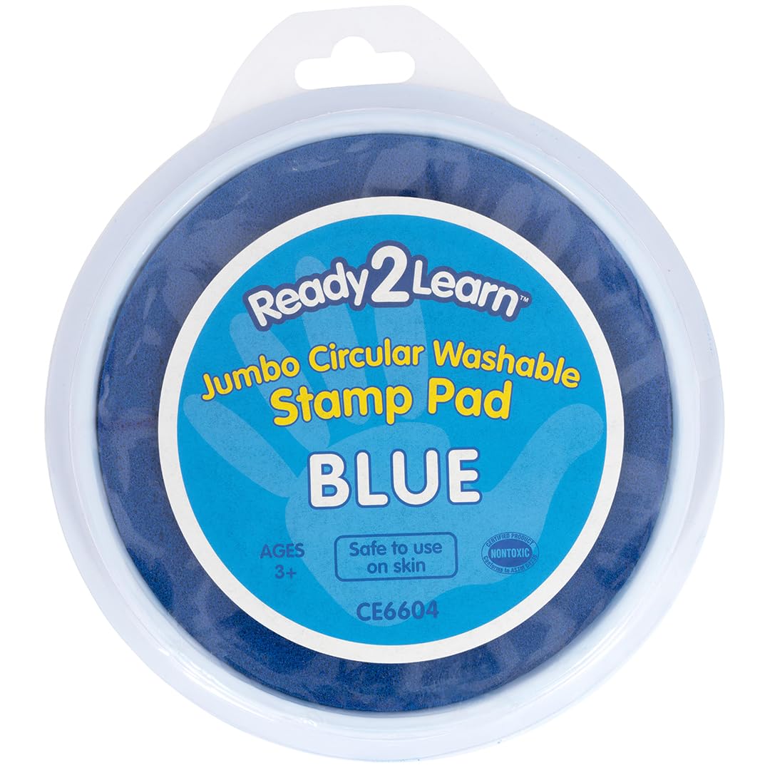 READY 2 LEARN Jumbo Circular Washable Stamp Pad - Blue - 5.75 dia. - Non-Toxic - Fade Resistant - Ideal Size for Handprints and 