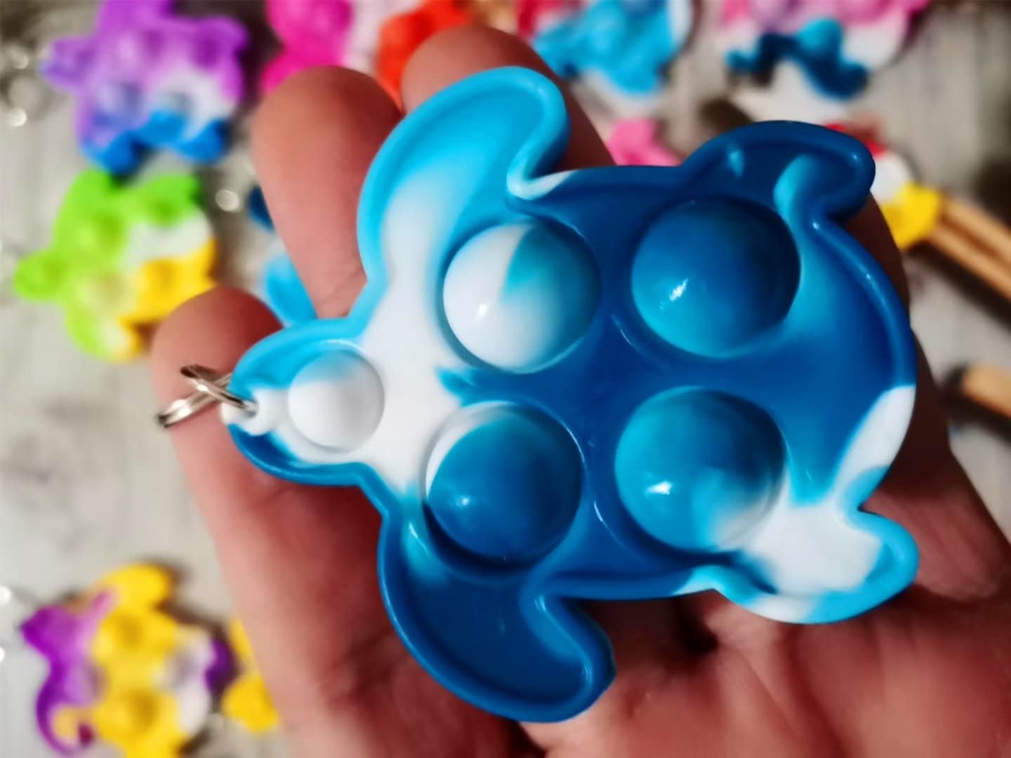 Roaqua 20 Pcs Rainbow Mini Pop Turtle Fidget Keychain Toychristmas Party Fidgets Favors Toys Bubble Wrap Pop Anxiety Stress Reli