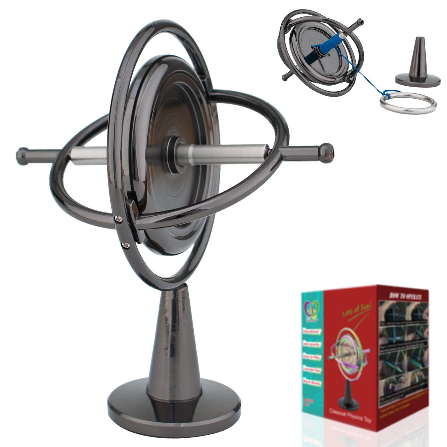 DjuiinoStar Heavy Duty Gyroscope (CNC Machined Solid Steel Rotor): Stable&Robust (Pass 2nd Floor Drop Test); Long Spin Time (More Tricks); enhanced Fidget Toy  Magic Anti-Gravity Gear DG-5PROLite-02