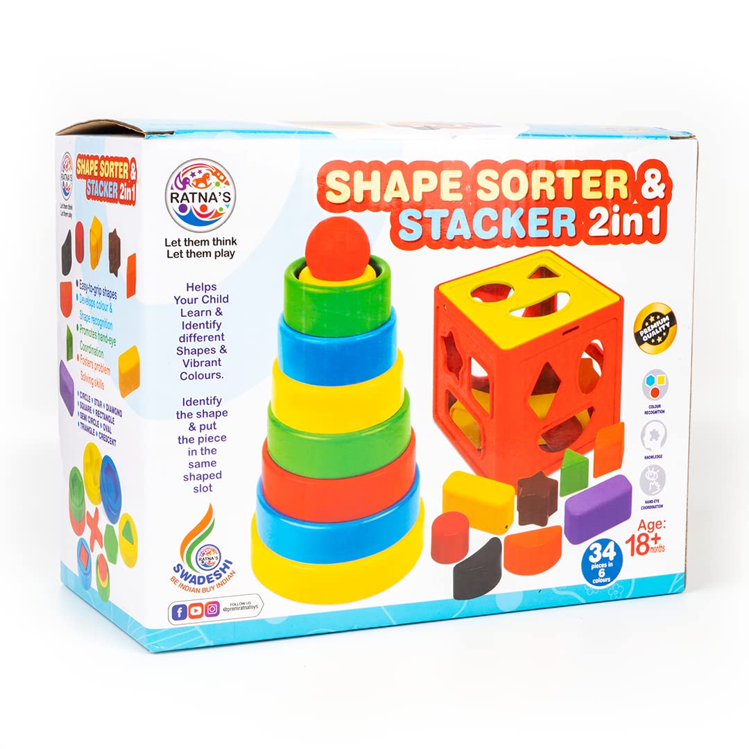 RatnaS Shape Sorter & Stacker 2In1 Toy For Kids 2+