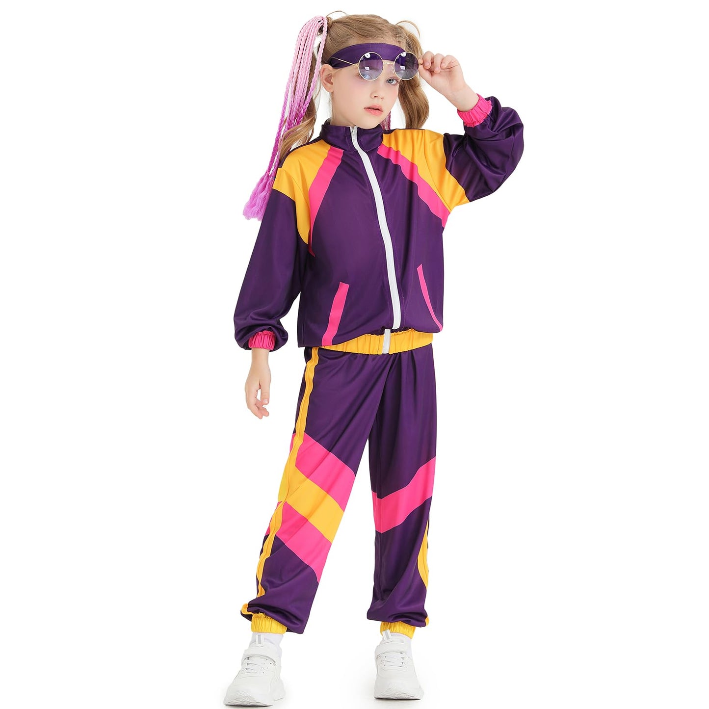 Sayhihi 70s Outfit Boys Girls 80s Tracksuit 70s Costumes for Kids Hip Hop Costume Set Retro Street Dance Sportswear Outfit Kids