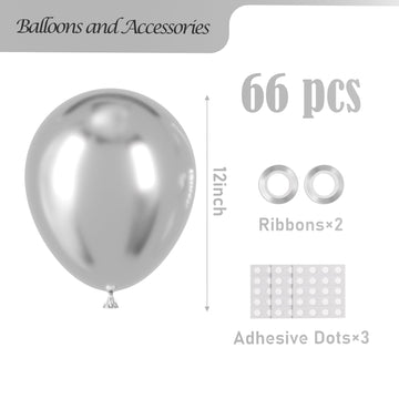 Voircoloria Metallic Silver Balloons, 66Pack 12Inch Chrome Silver Latex Party Balloons For Graduation, Wedding, Birthday, New Ye