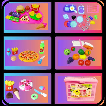 Pluspoint The Big Basket Fruit Cutting Toy With Storage Basket Realistic Sliceable Fruits And Vegetable Pretend Play Kids Set In