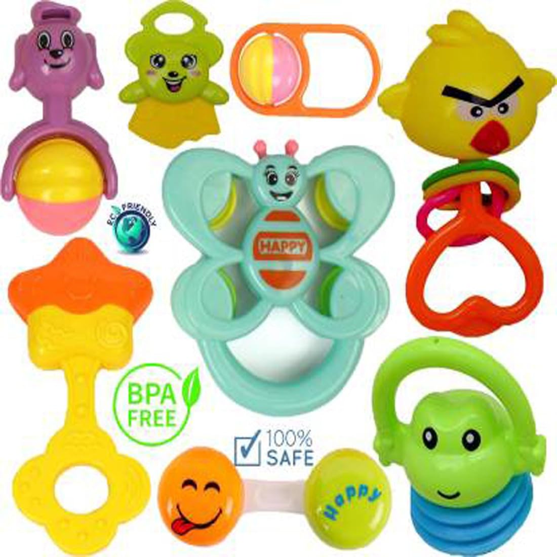 BarodianS 8Piece Baby Rattle Set  Multicolor Sensory Toys For Newborns & Infants