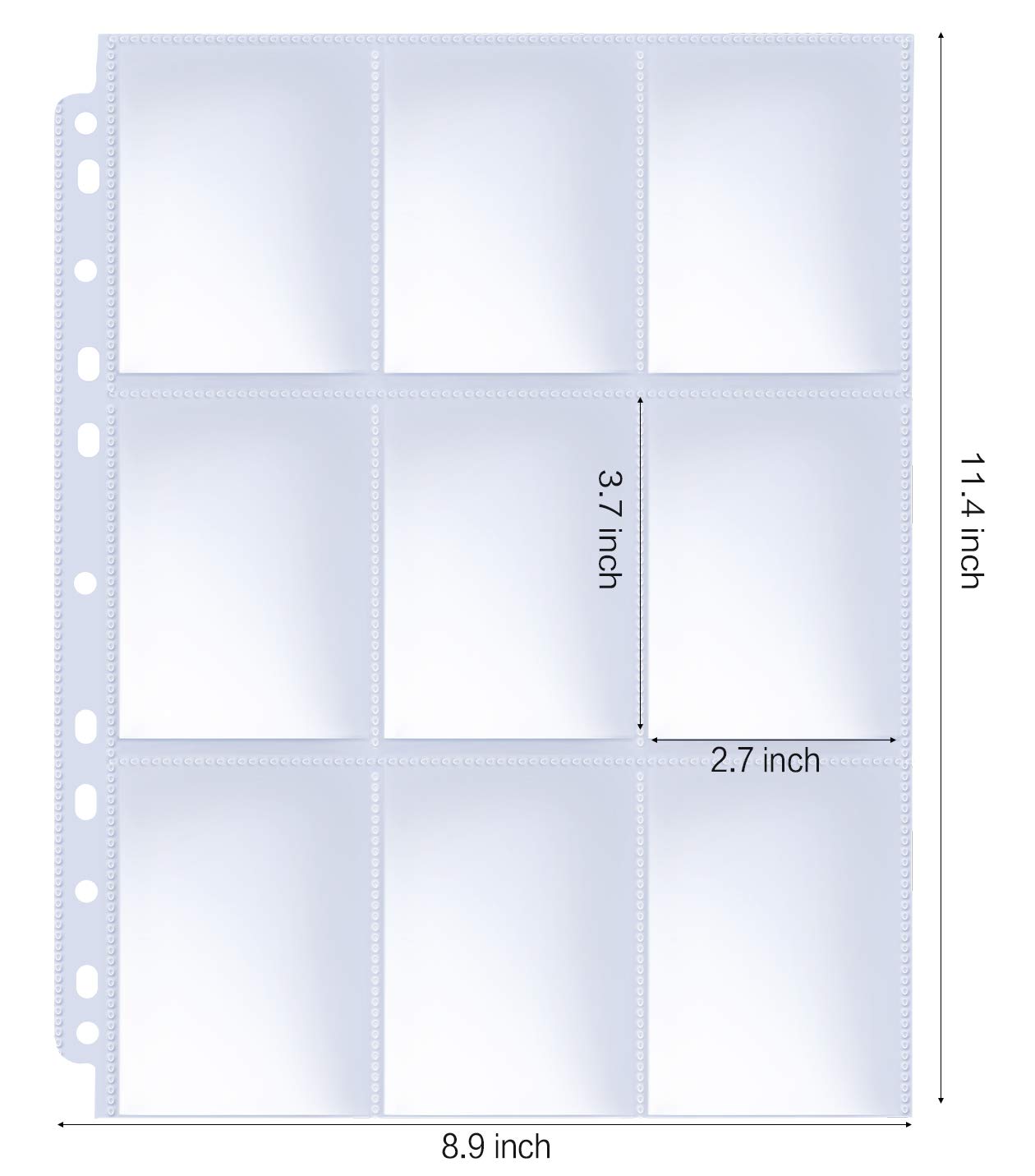 HERKKA Trading Card Sleeve Pages, 100 Pack, Clear Polypropylene, 9 Pocket, Fits 3 Ring Binders