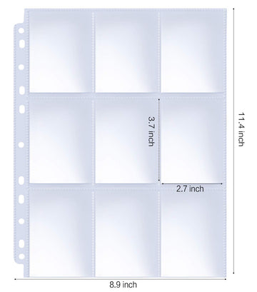 HERKKA Trading Card Sleeve Pages, 100 Pack, Clear Polypropylene, 9 Pocket, Fits 3 Ring Binders