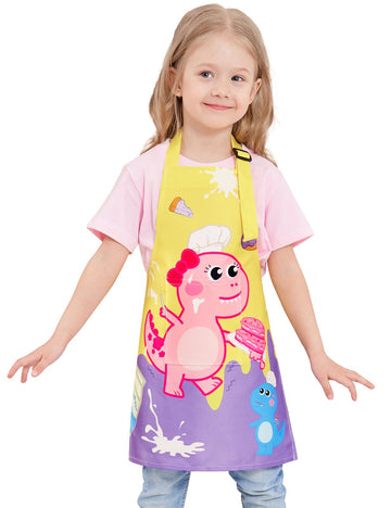 Wernnsai Cute Dinosaur Toddler Aprons - Kids Aprons For Girls Toddler Paint Art Smock Waterproof Cooking Baking Painting Gardening Artist Chef Apron For Kids Age 6-10 Years