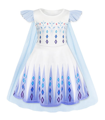 Wonderbabe Girls Princess Costumes Snow Queen Princess Dresses Fancy Dress Up Clothes For Christmas Snow Party Cosplay With White Long Cape Size 2-3T