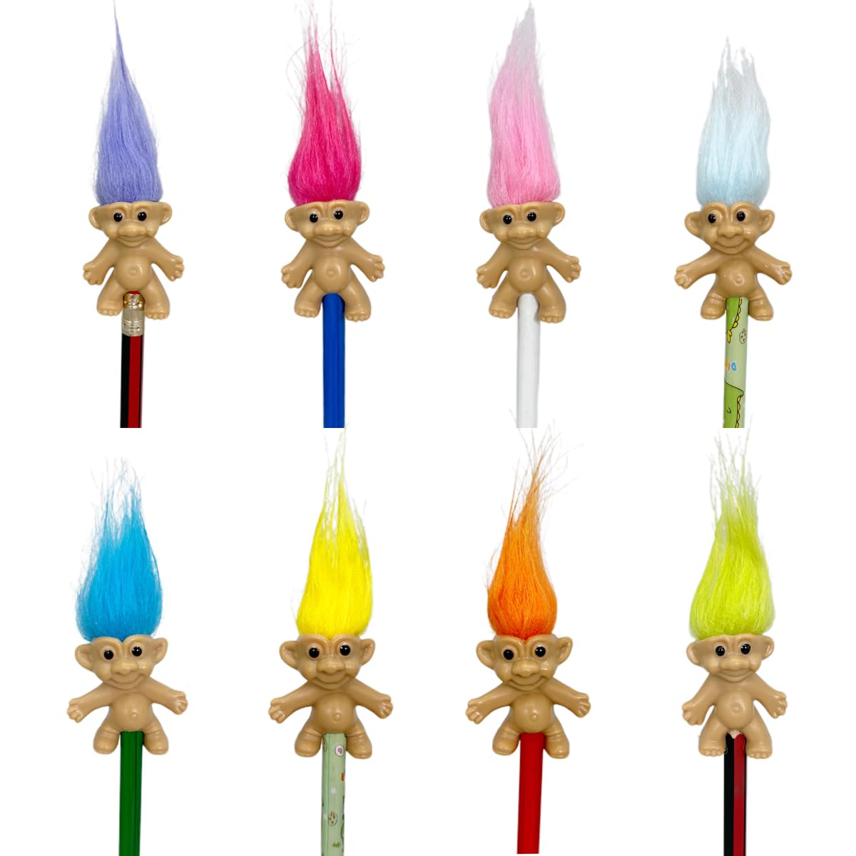 8pcs Mini Troll Pencil Toppers with Hair, Vintage Lucky Troll Dolls Pencil Topper(pencils not included)